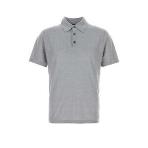 Brioni Men Melange Grey Cashmere Blend Polo Shirt